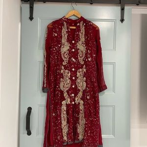 Pakistani Indian Maroon medium chiffon fancy outfit